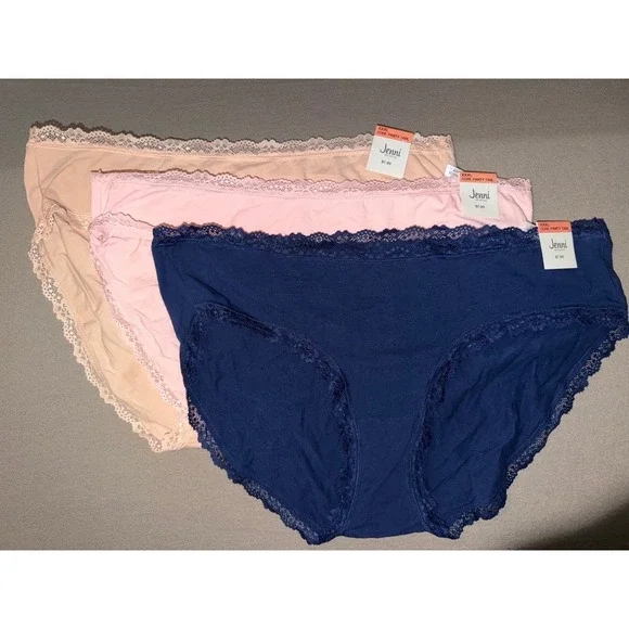 Jenni Intimates‎ Panty Brief Navy Sea Lace Trim Bikini Style Size XXXL Lot of 3 - Picture 2 of 11